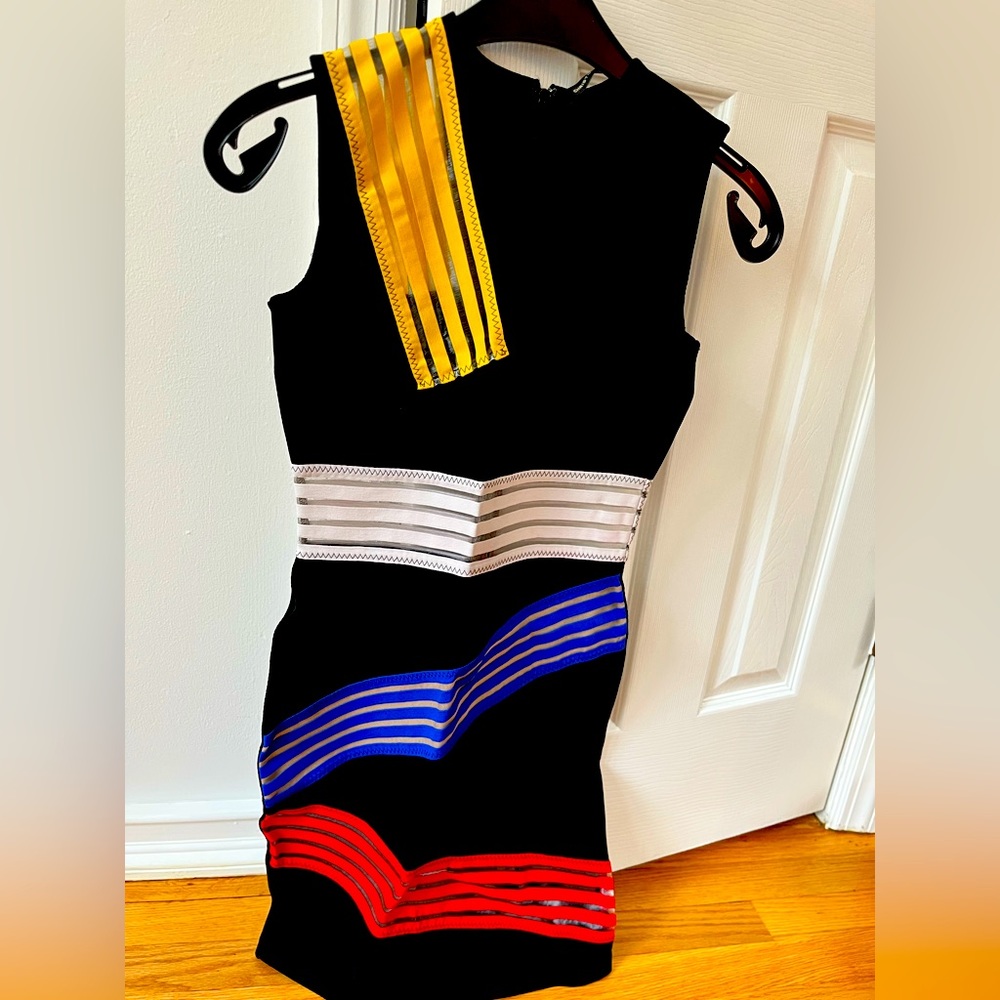 Christopher Kane mini dress w colored sheer panels. Excellent condition